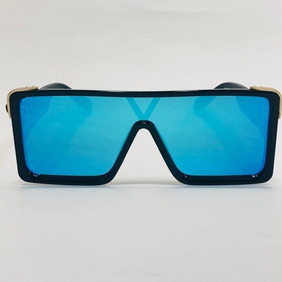 Men Sunglasses Flat Top Shield Blue Mirrored Lens‎ Fashion Sunglasses Men Lentes - Picture 2 of 3